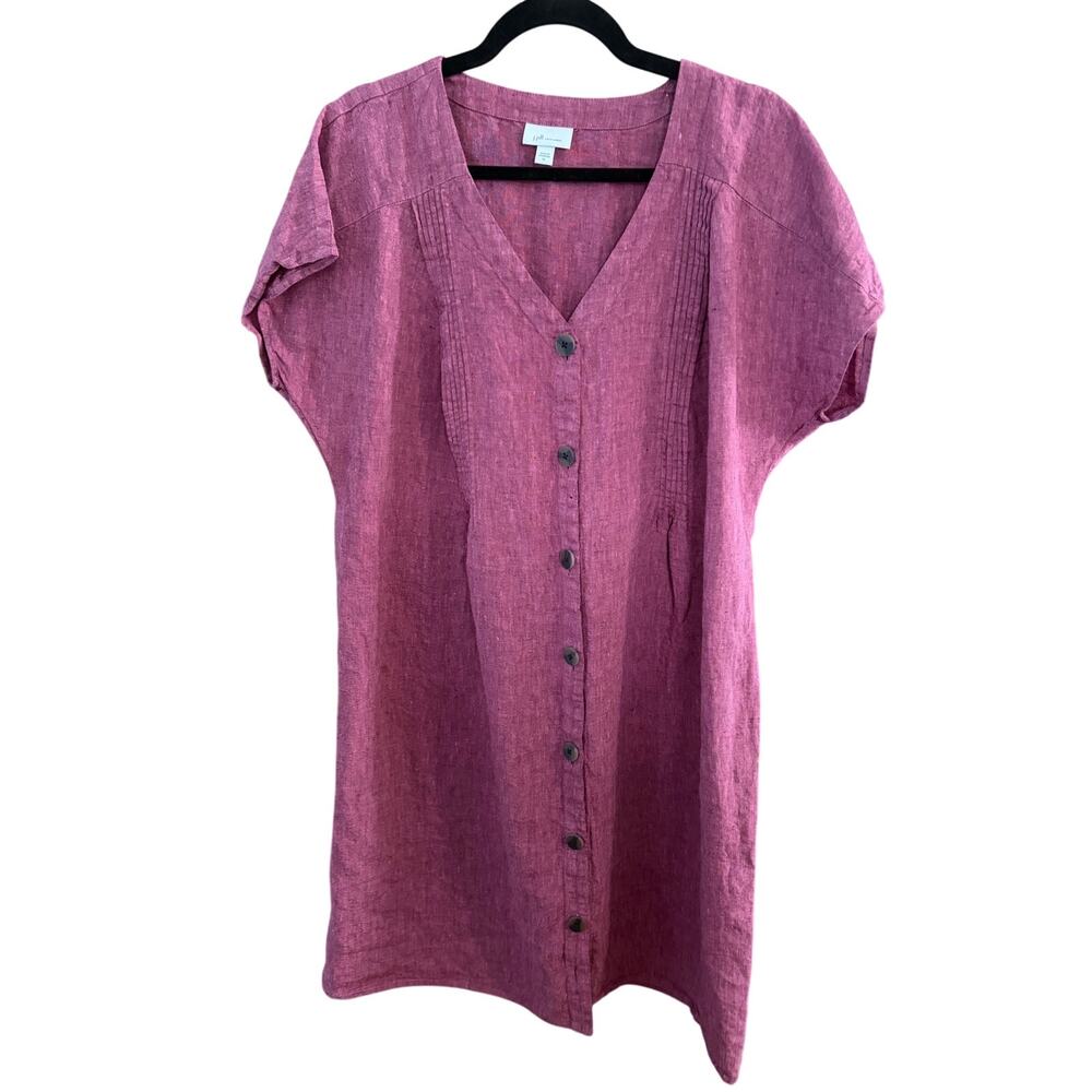 J. Jill Berry Linen-Blend Button-Front Mini Dress